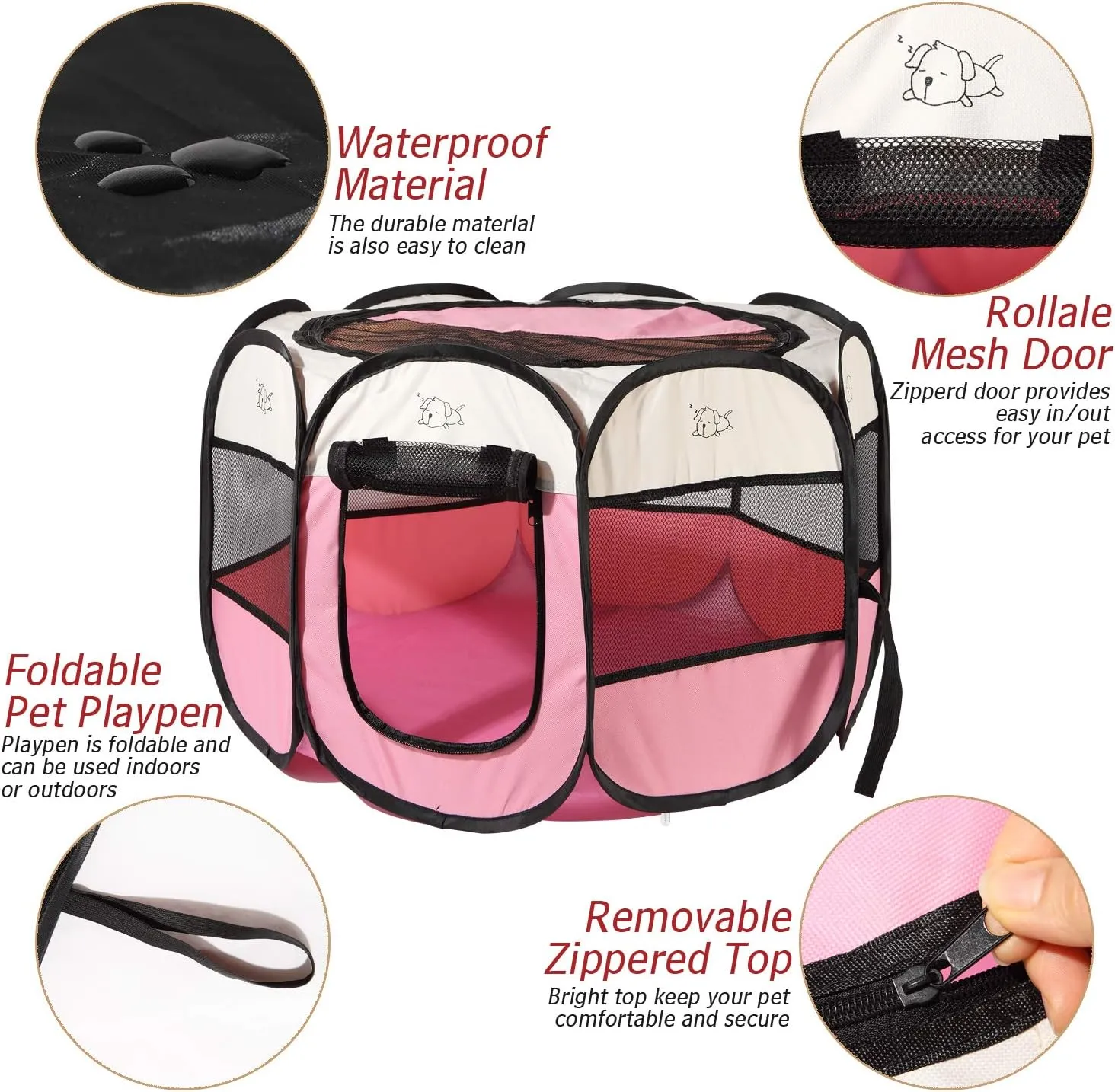 Portable Foldable Pet Playpen, Water Resistant Dog Playpen Indoor/Outdoor Use Kennel Tent with Carrying Case and Travel Bowl for Dog/Cat/Rabbit