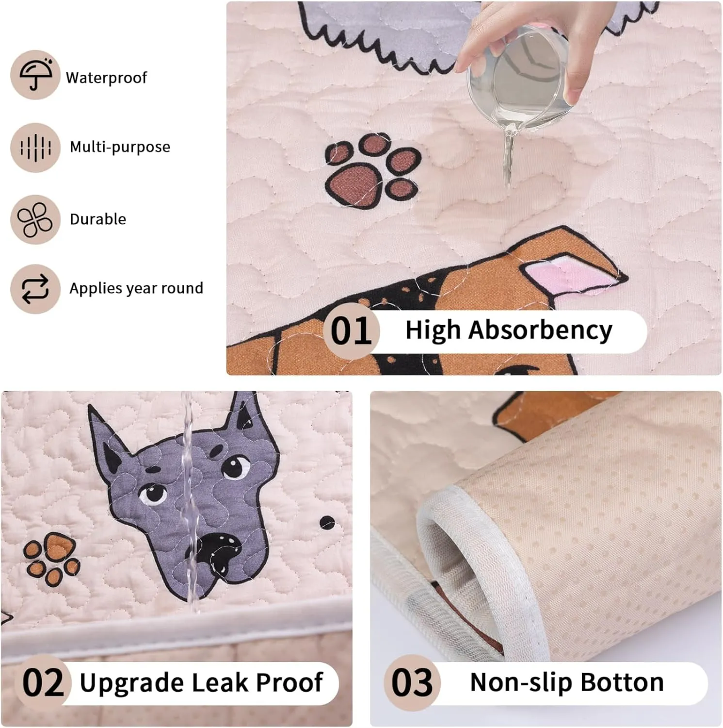 Puppy Playpen Mat Crate Pad, Reusable Dog Pee Pads Washable for Pet Training, Housebreaking, and Incontinence, Waterproof/Anti-Slip/Machine Washable (Woof woof, 38x38 Inch-1 Pack)
