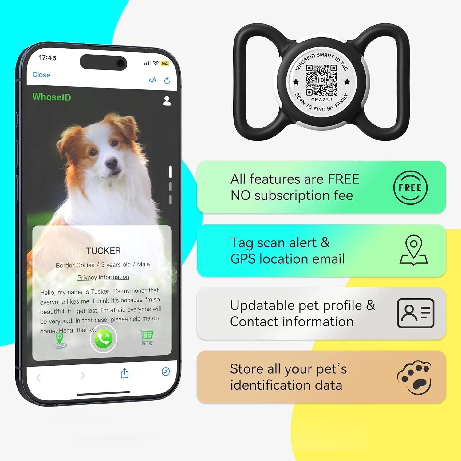 QR Code Airtag Holder, Scan QR Code Send Location Alert Email, Waterproof Full Body Protection Anti-Lost Air Tag Case, Airtag Accessories for Dog, Cats, Collar, Backpack (Black, Large)