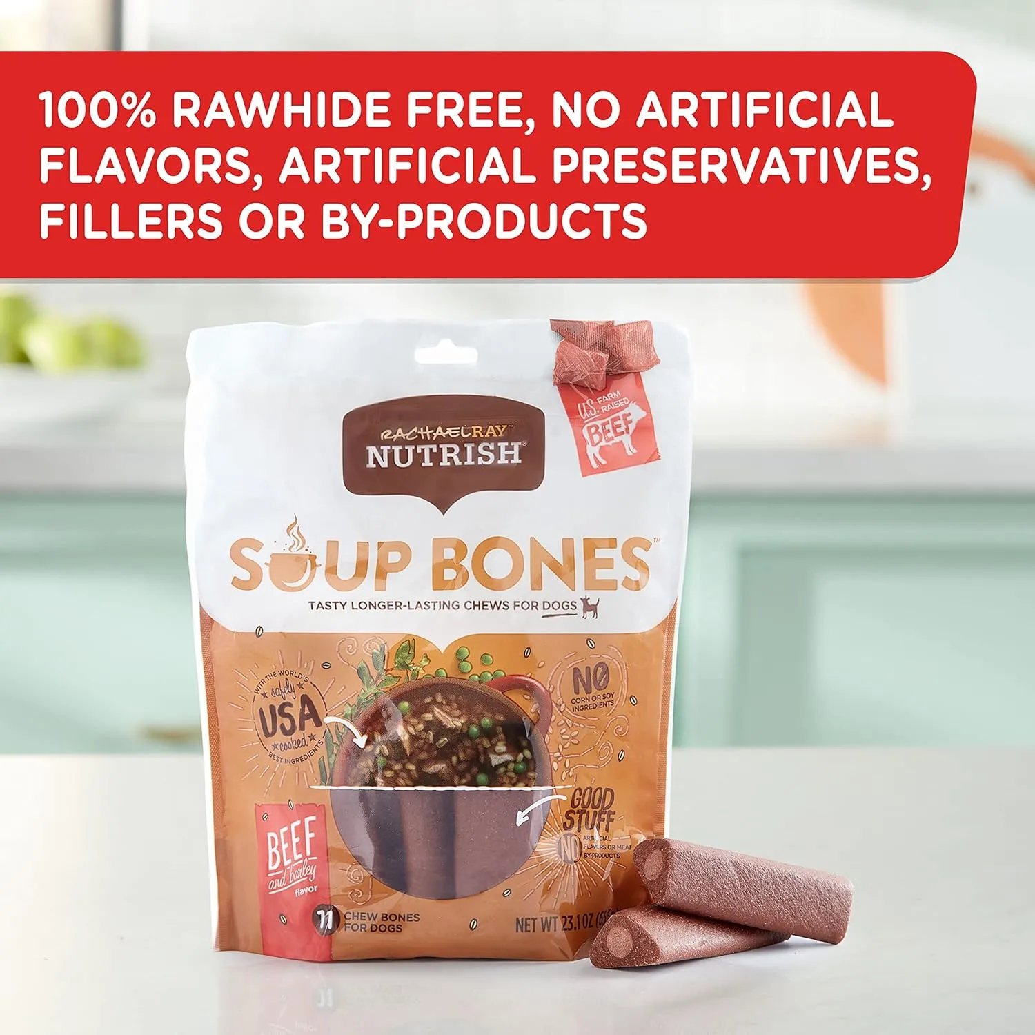 Rachael Ray Nutrish Soup Bones Dog Treats, Beef & Barley Flavor, 11 Bones