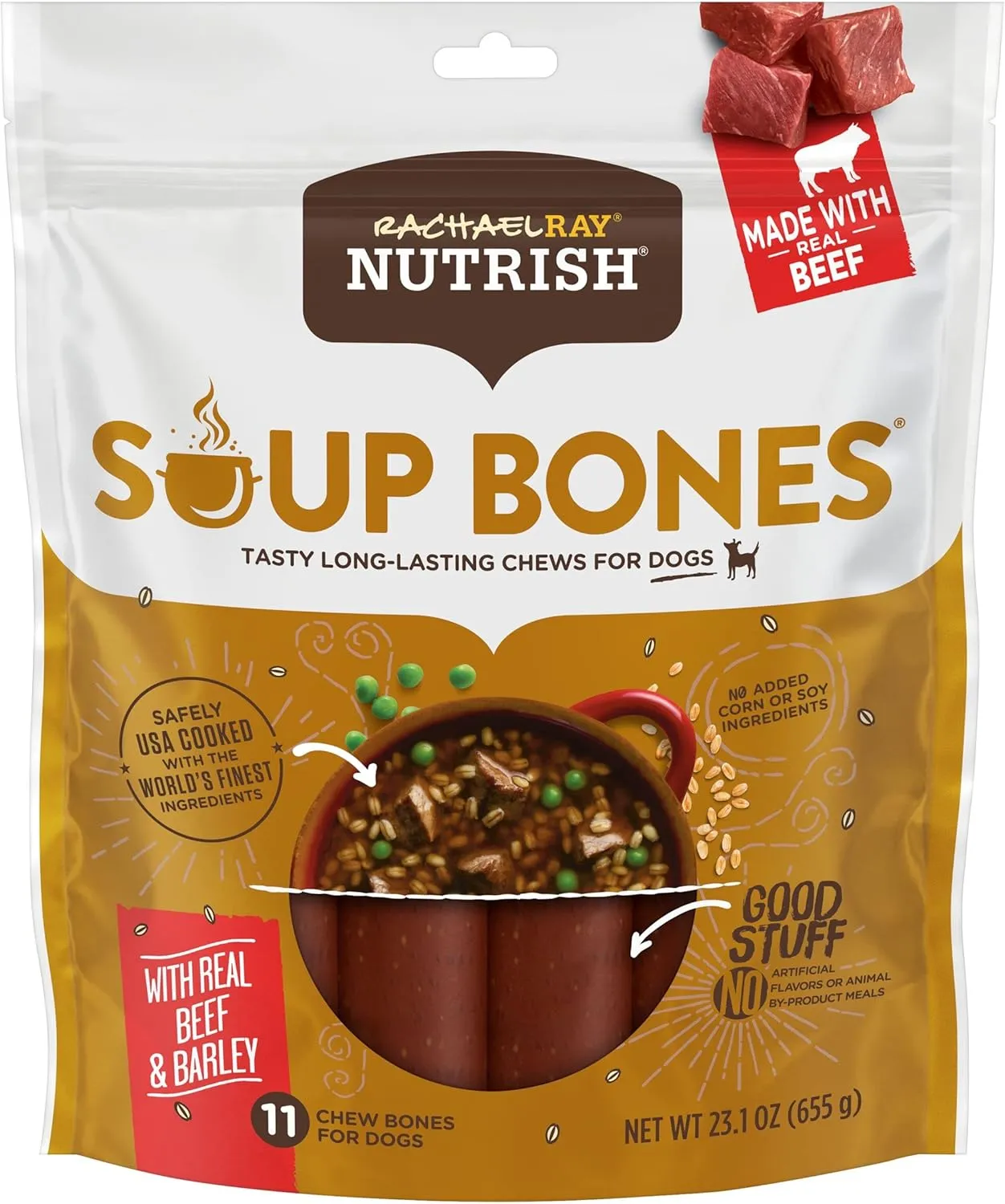 Rachael Ray Nutrish Soup Bones Dog Treats, Beef & Barley Flavor, 11 Bones