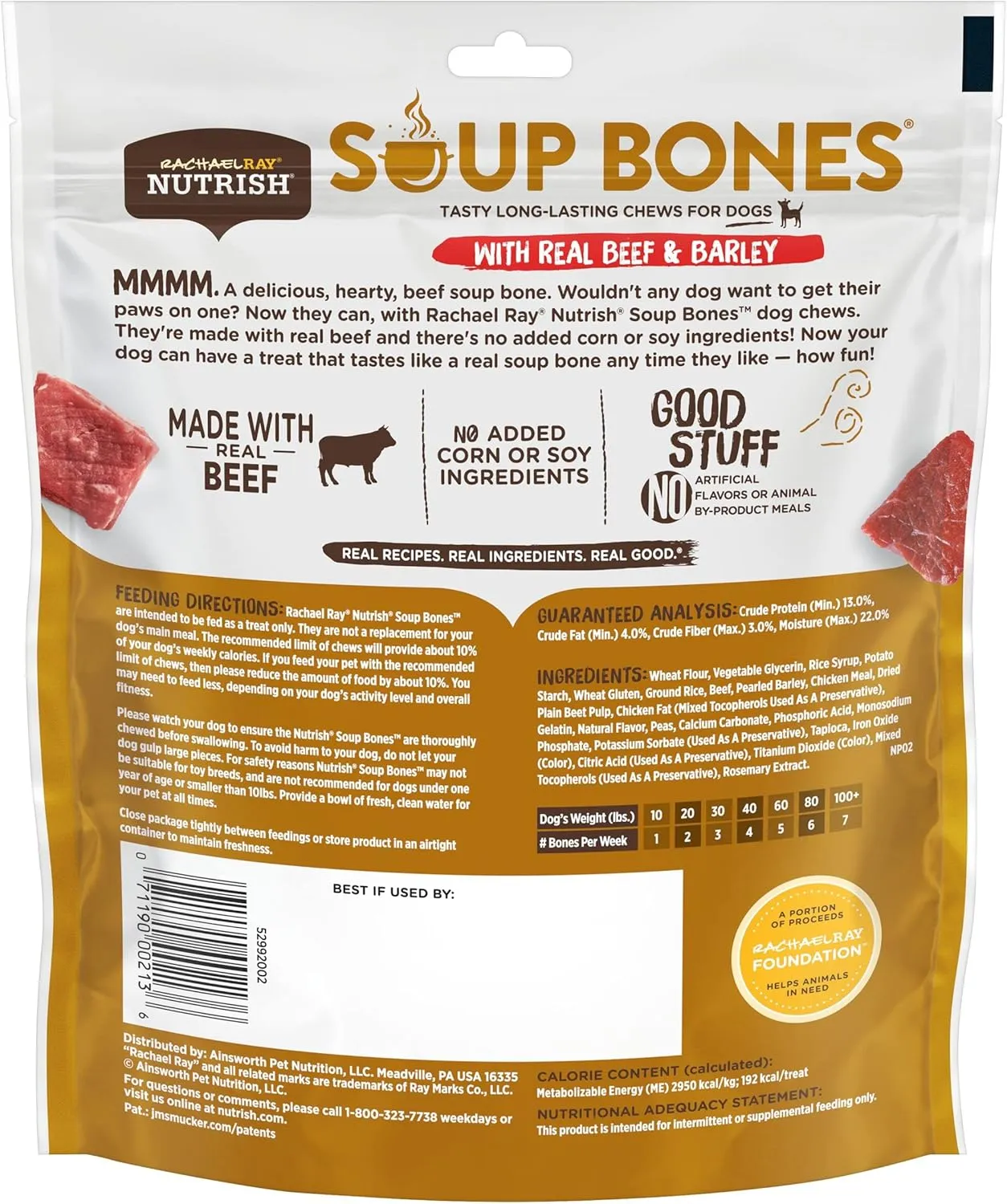 Rachael Ray Nutrish Soup Bones Dog Treats, Beef & Barley Flavor, 11 Bones