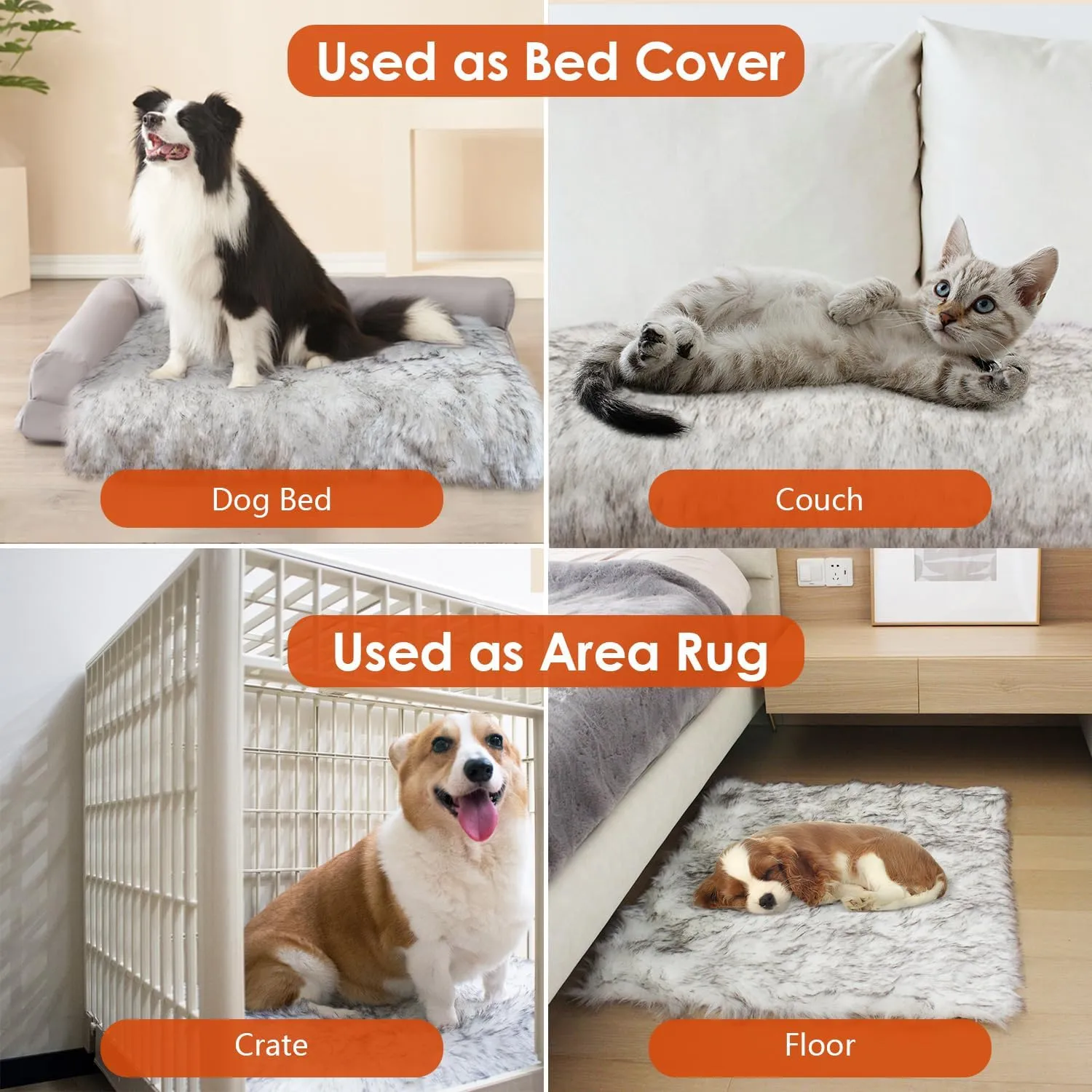 Self Warming Dog Mat, Faux Fur Dogs Rug (GreyTips, S 20"x28")