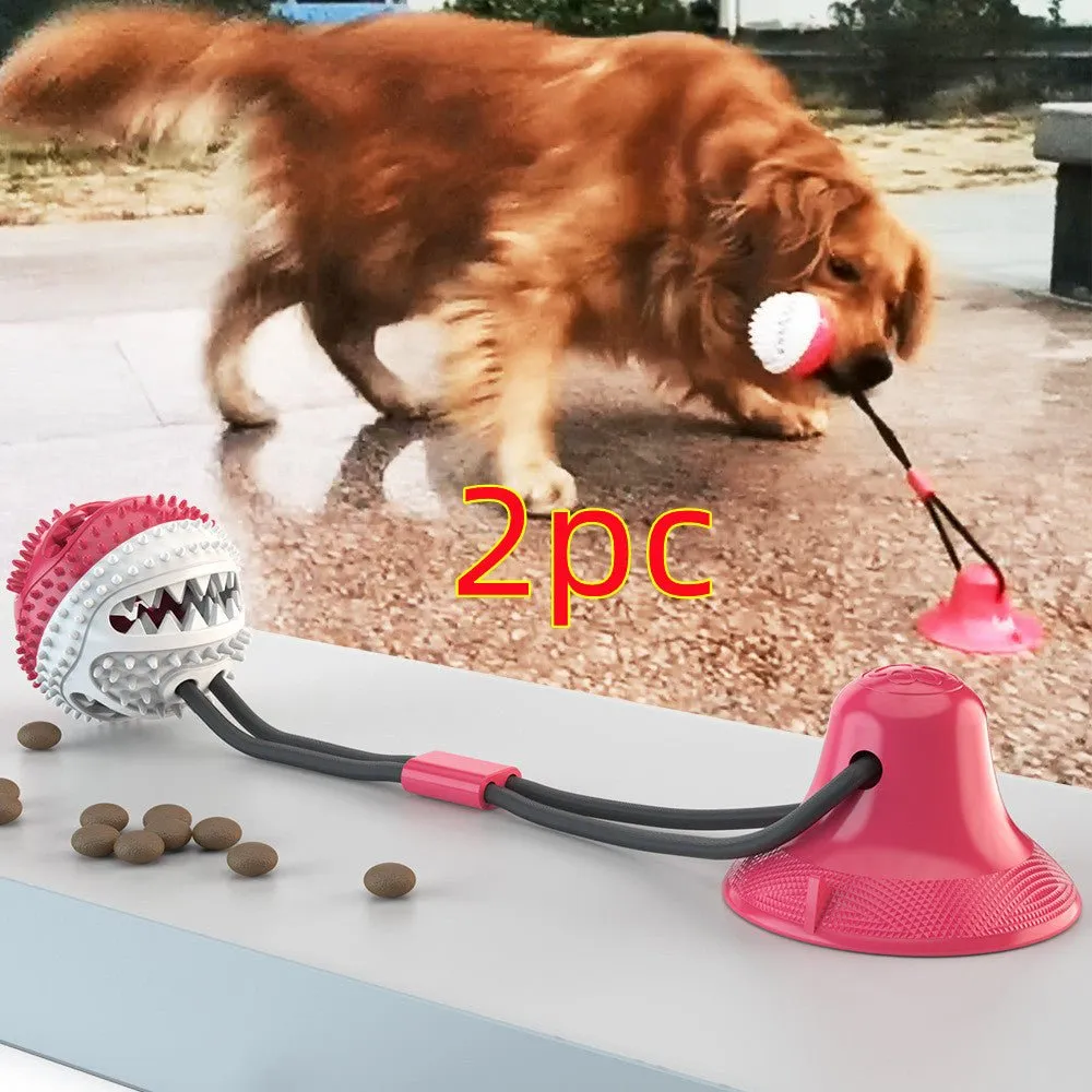 Sucker Drawstring Pet Food Dispensing Dog Ball Chew Toys