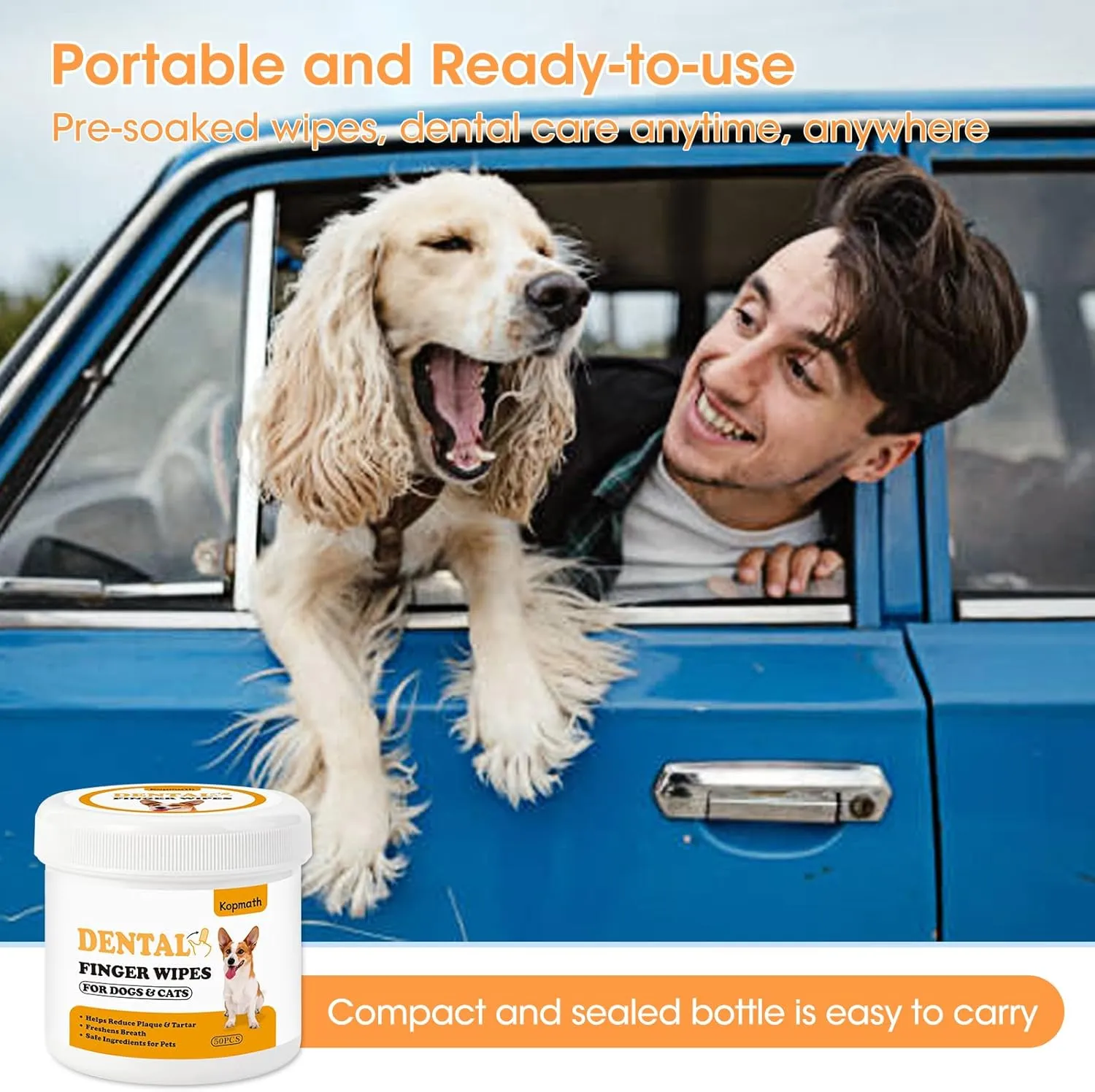 Teeth Cleaning Finger Wipes, Dog Dental Wipes, Reduce Plaque & Tartar, Freshen Breath, Safe & Natural Pet Dental Wipes for Dogs Teeth, Portable Dog Tooth Wipes for Cats,50 Ct,Unscented