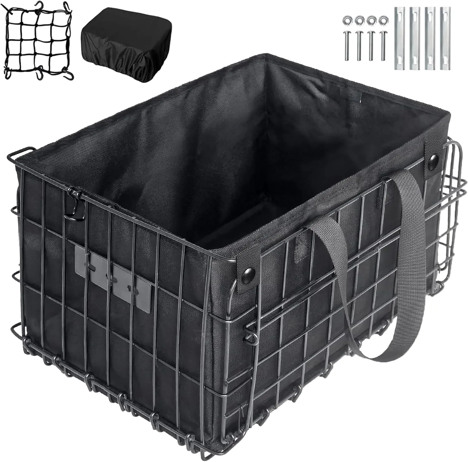 Universal Folding Bike Basket with PU Liner Bag  Waterproof Cover & Cargo Net | Front/Rear Mount for Adults  Carry Pets, Groceries, Lunch & More