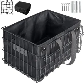 Universal Folding Bike Basket with PU Liner Bag  Waterproof Cover & Cargo Net | Front/Rear Mount for Adults  Carry Pets, Groceries, Lunch & More