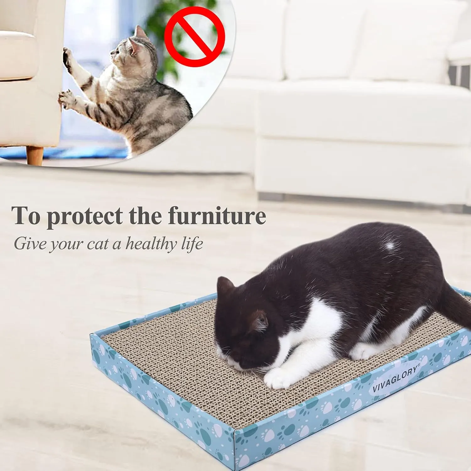 VIVAGLORY Cat Scratcher & Pads, Reversible Scratching Board for Indoor Cats, Cardboard, Catnip Included, 3 Pack, Extra Wide