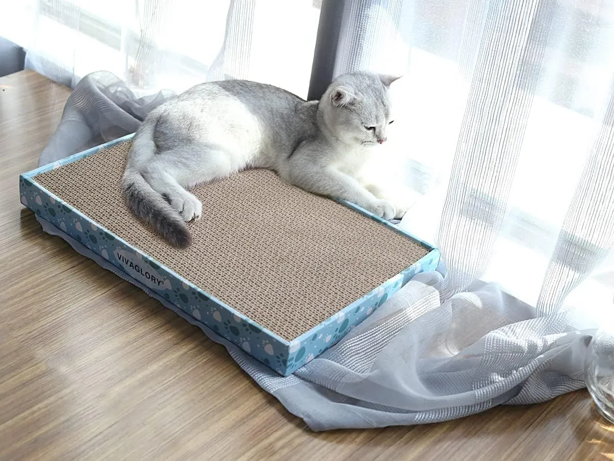 VIVAGLORY Cat Scratcher & Pads, Reversible Scratching Board for Indoor Cats, Cardboard, Catnip Included, 3 Pack, Extra Wide