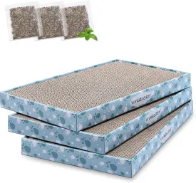 VIVAGLORY Cat Scratcher & Pads, Reversible Scratching Board for Indoor Cats, Cardboard, Catnip Included, 3 Pack, Extra Wide