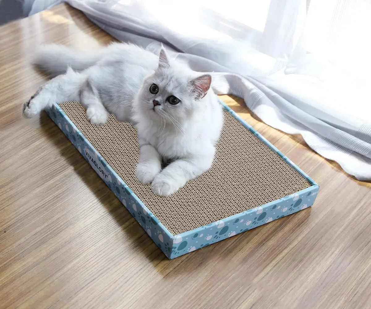 VIVAGLORY Cat Scratcher & Pads, Reversible Scratching Board for Indoor Cats, Cardboard, Catnip Included, 3 Pack, Extra Wide