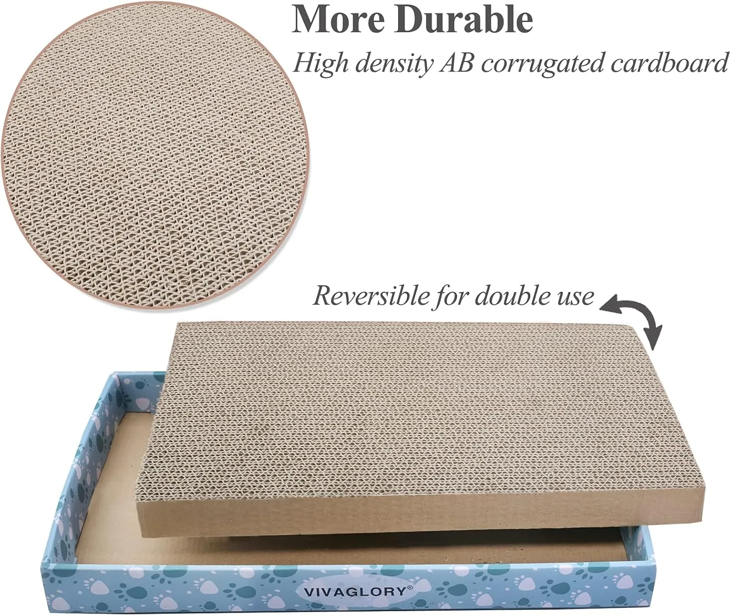 VIVAGLORY Cat Scratcher & Pads, Reversible Scratching Board for Indoor Cats, Cardboard, Catnip Included, 3 Pack, Extra Wide