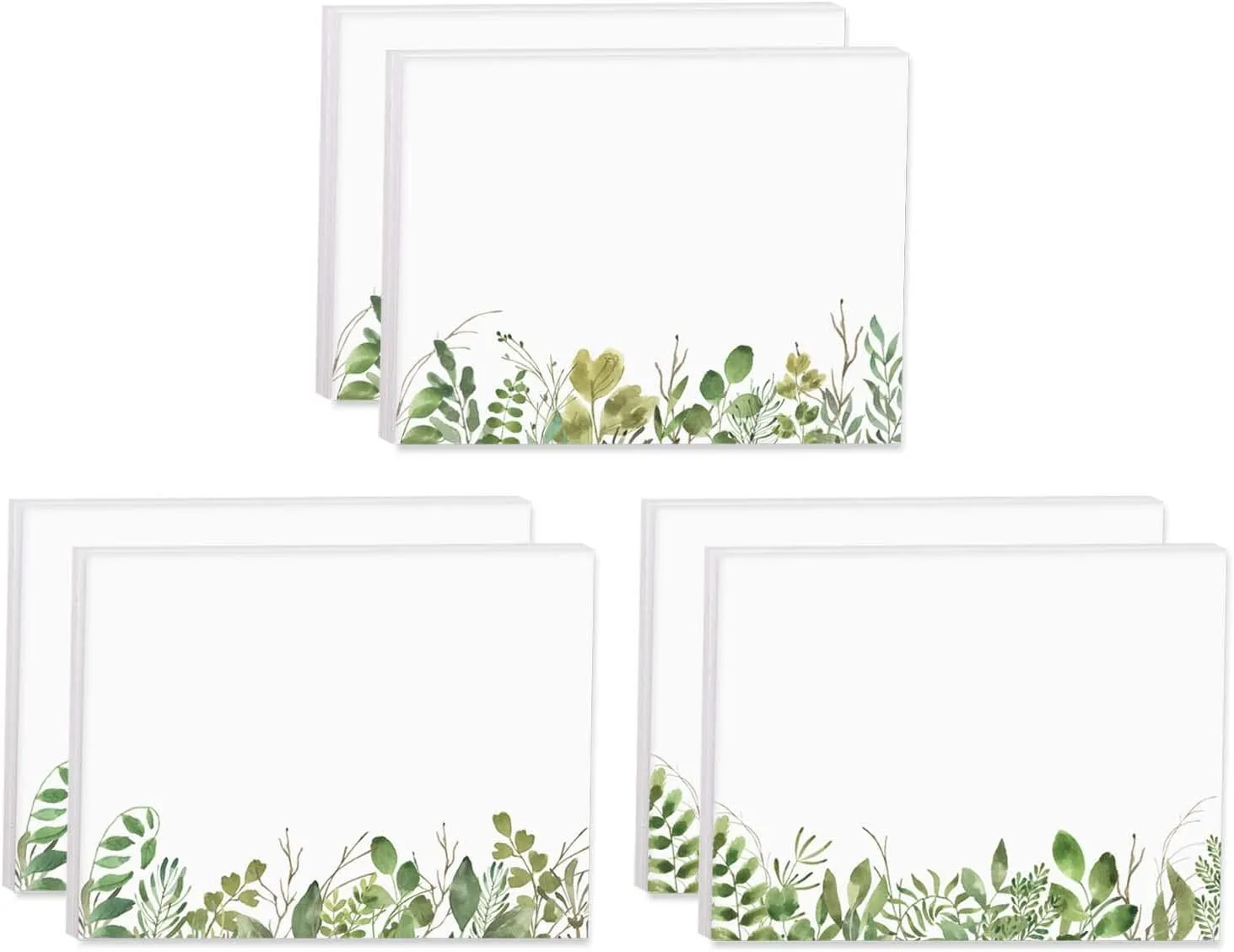 Watercolor Wild Greenery Sticky Note Pads / 4" x 3" Botanical Sticky Notes/Set of 6 Pads / 50 Sheets Per Pad/Three Unique Designs/Made in The USA