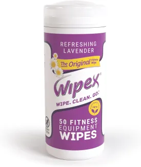 Wipex Original Fitness Equipment Wipes -Plant-Based No-Lint Cloth Gym Wipes for Workout Equipment, Yoga Mat Cleaner, Peloton Cleaner with Lavender Essential Oil & Vinegar, 50 Fitness Wipes