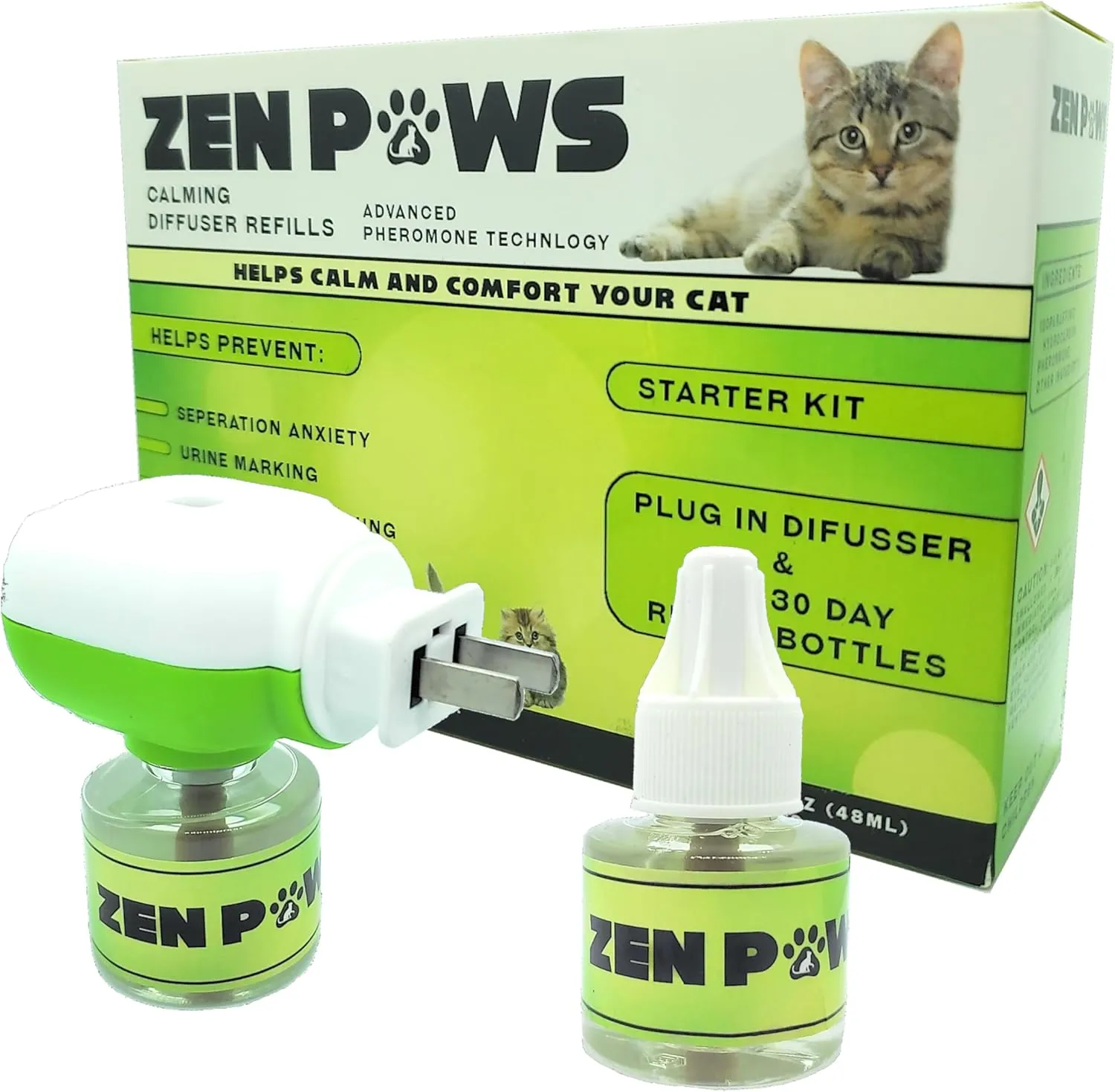 Zenpaws Cat Calming Pheromone Diffuser, 60 Day Starter Kit - Reassures Cats During Car Travel, Veterinary Visits & Helps Control Unwanted Behaviours Like Urine Spraying, Scratching