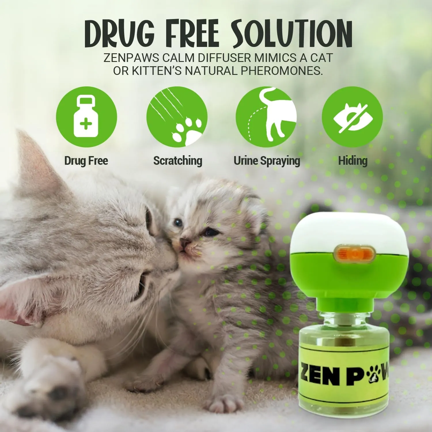 Zenpaws Cat Calming Pheromone Diffuser, 60 Day Starter Kit - Reassures Cats During Car Travel, Veterinary Visits & Helps Control Unwanted Behaviours Like Urine Spraying, Scratching