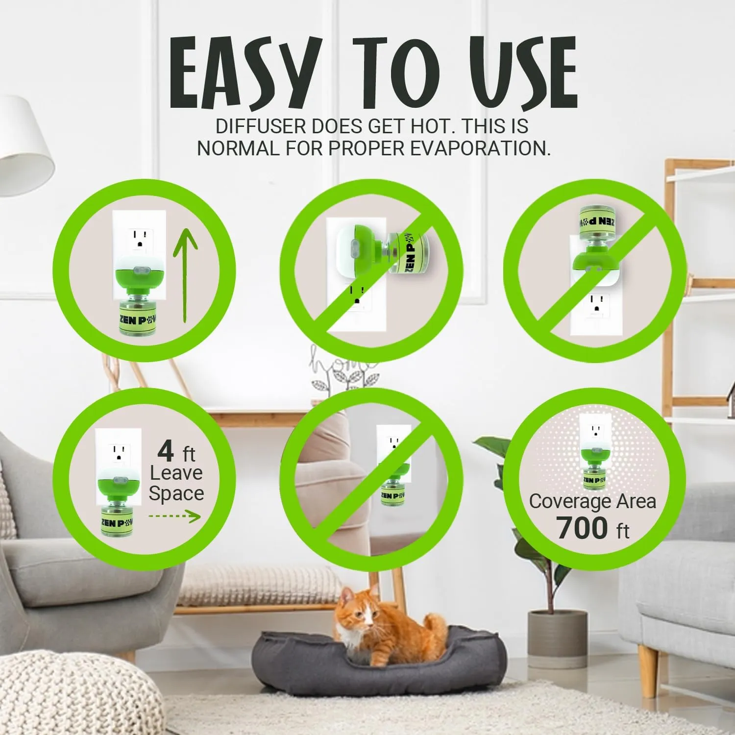 Zenpaws Cat Calming Pheromone Diffuser, 60 Day Starter Kit - Reassures Cats During Car Travel, Veterinary Visits & Helps Control Unwanted Behaviours Like Urine Spraying, Scratching